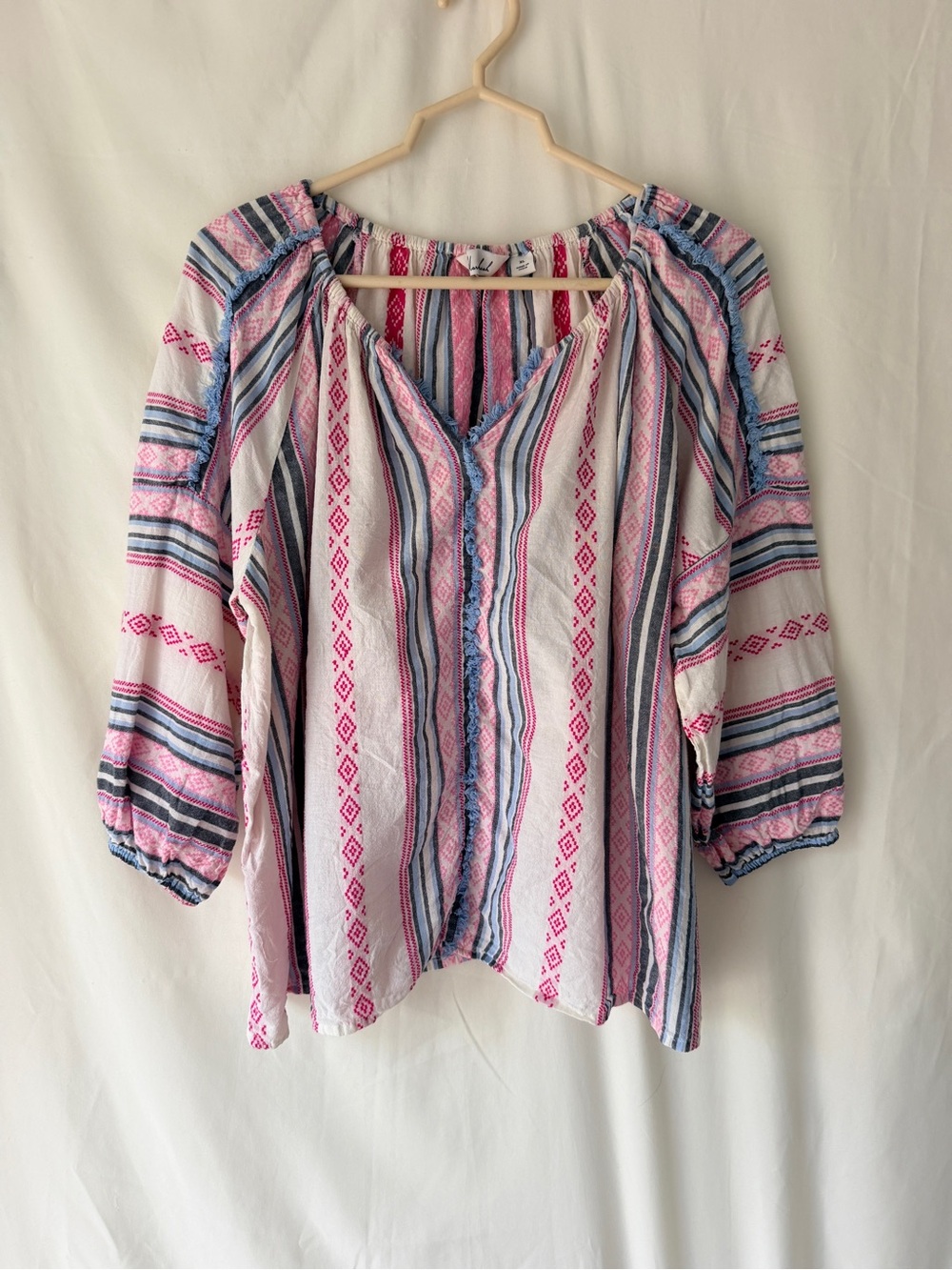 Boho Pink Blue White Relax Fit Blouse Cotton Made in India